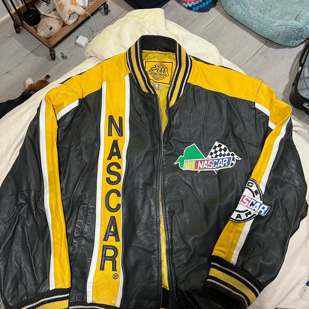 NASCAR Black & Yellow Leather Jacket